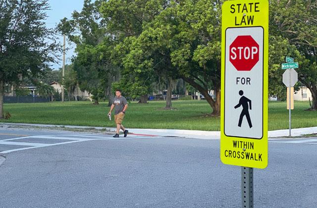Florida law says motorists must yield to pedestrians entering a crosswalk. St. Cloud police cracked down last week on the eve of school starting back up as part of Operation Best Foot Forward. PHOTO/ST. CLOUD POLICE