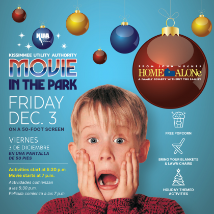 This month’s movie is the holiday classic, “Home Alone,” featuring the 1990 cinematographic debut of Macaulay Culkin, shown on a giant 50-foot screen. GRAPHIC/KUA