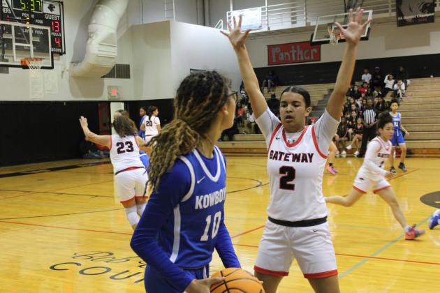 Gateway's Soleil DeJesus guards Osceola's Destiny Kim's inbound pass in Tuesday's Panther victory.