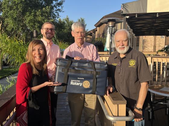Rotary Club of Kissimmee West members Wilda Belisle, Chad Seibel, Brian Wheeler and Vinnie Chiaiese donated coolers to the Osceola Meals on Wheels. PHOTO/WEST KISSIMMEE ROTARY