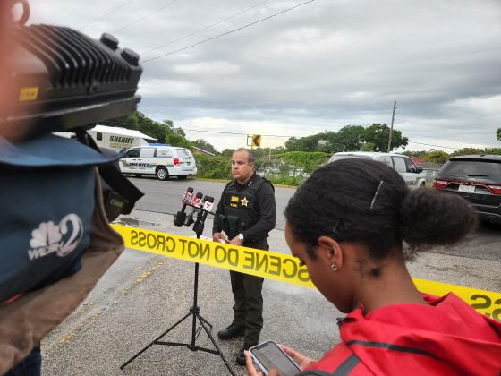 Sheriff Marcos Lopez gives details of Friday's drive-by shooting. PHOTO/KEN JACKSON