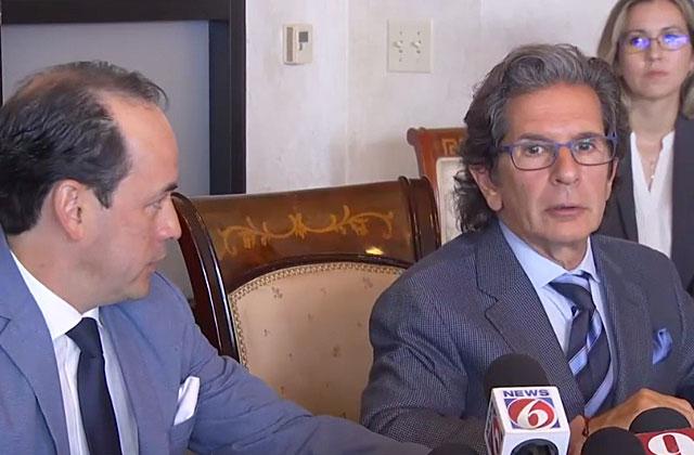 Attorneys Albert Yonfa (left) and Mark NeJame explain the facts of their investigation thus far into the fatal shooting in a west Kissimmee Target parking lot April 27. PHOTO VIA WEBCAST