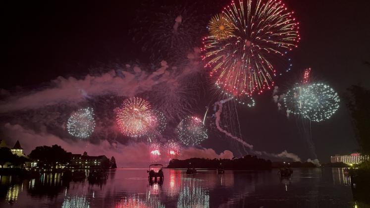 A grand display of the celebration of America with a concert in the sky over Disney's Bay Lake