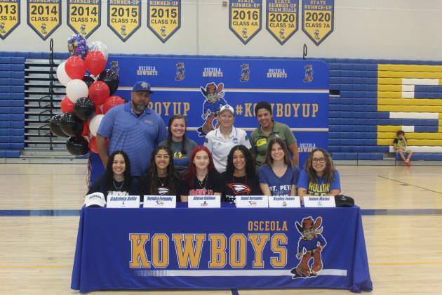 Six Lady Kowboys seniors signed college scholarships at a ceremony just prior to the season. PHOTO/KEN JACKSON