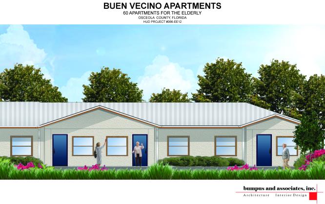 A rendering of what the 60 senior-living units of Buen Vecino Apartments will look like at build in 2024 or 2025. PHOTO/OSCEOLA COUNCIL ON AGING
