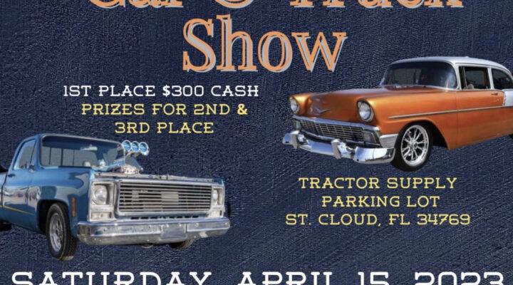 The inaugural Guardian Ad Litem of Osceola County Car and Truck Show will be on Saturday, April 15 and feature vendors, live music, raffles, a 50/50 drawing, food from Jimmy Bears BBQ and more. PHOTO/CAR SHOW RADAR  