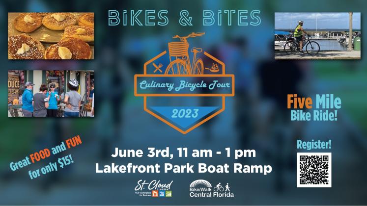 The popular culinary bike tour Bikes &amp; Bites through St. Cloud is scheduled for Saturday. GRAPHIC/CITY OF ST. CLOUD