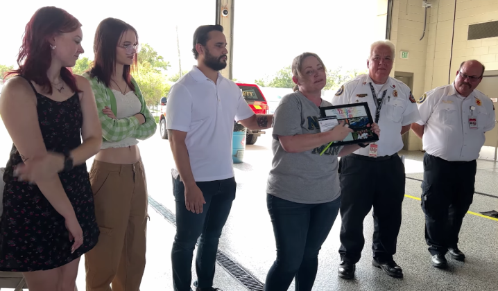 Anna Henry met with the Kissimmee Fire Department Station 11 crew who saved her life in October 2020 as a token of thanks. PHOTO/KISSIMMEE FIRE DEPARTMENT