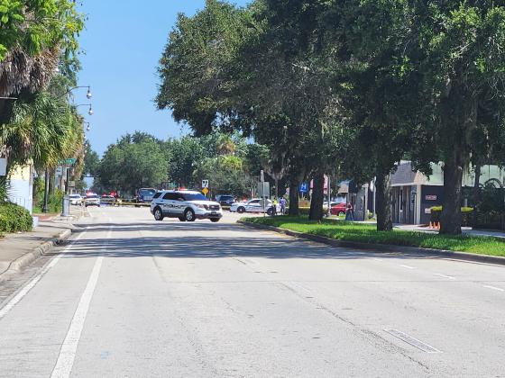 Main Street is closed Monday morning as Kissimmee Police investigate a pedestrian death. PHOTO/KEN JACKSON