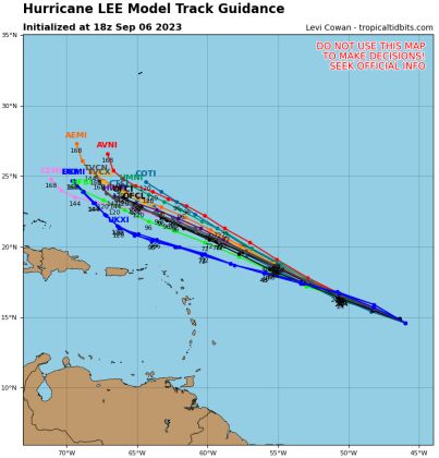 The major storm models hint at a northward turn in Lee by Monday and Tuesday of next week.