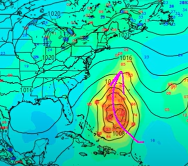 The red "dots" represent possible positions of Lee in about 6 days on the European storm model. TROPICAL TIDBITS/LEVI COWAN