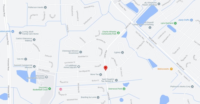 A fatal car accident occurred Sunday evening at the corner of Laurel Avenue and San Miguel Street in Poinciana. GOOGLE MAPS