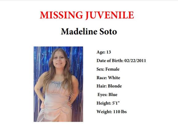 Madeline Soto is a missing 13-year-old from Kissimmee who attends Hunter's Creek Middle School. PHOTO/ORANGE COUNTY SHERIFF'S OFFICE