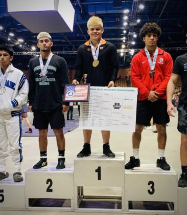 Harmony's Shawn McCallister gave the Longhorns their second state champion in two years Saturday with his win in the Class 3A 157-pound final. PHOTO/KATIE WILLIAMS