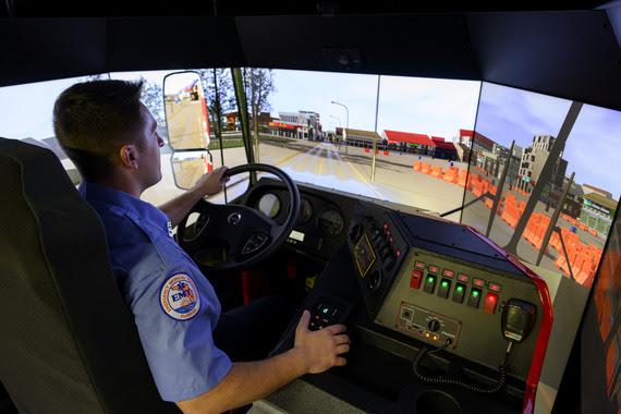 A first responder put the Sim-Tech Fire Vehicle Training module. The Kissimmee Fire Department has acquired this technology. PHOTO/CITY OF KISSIMMEE