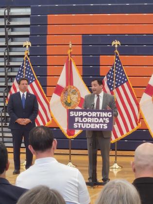 Osceola County School District Superintendent Dr. Mark Shanoff spoke Thursday to support the new bills Gov. Ron DeSantis signed. PHOTO/KEN JACKSON