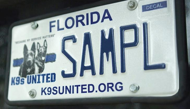 In honor of National Police Week, K9s United, a Florida-based nonprofit dedicated to supporting and advocating for police K9s, is encouraging Florida drivers to honor and support their local K9 crime fighters by pre-ordering its specialty license plate. PHOTO/K9s UNITED