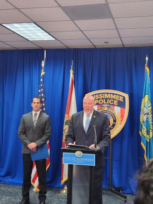 Kissimmee City Manager Mike Steigerwald (right) and interim Kissimmee Police Chief Robert Anzueto speak Thursday about how the agency will move forward implementing the grand jury recommendations for improvement. PHOTO/KEN JACKSON