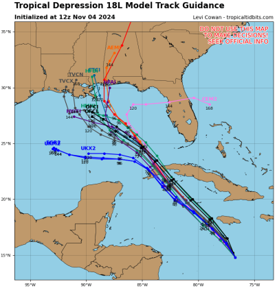 The latest forecast models show a likelyhood that Rafael-to-be would head northwestward across the Gulf of Mexico and stay hundreds of miles west of Osceola County. GRAPHIC/TROPICAL TIDBITS