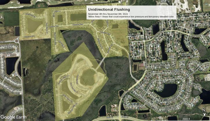 Neighborhoods on the east side of Michigan Avenue between Nolte Road and Royal St. Cloud Golf Club should see weekly Toho Water Authority line flushing this week. MAP/TOHO WATER AUTHORITY