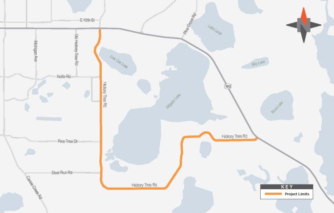 The Hickory Tree Road widening project is an approximately 11-mile long project from between its two intersections with U.S. Highway 192. There will be a public meeting about it Thursday. GRAPHIC/OSCEOLA COUNTY