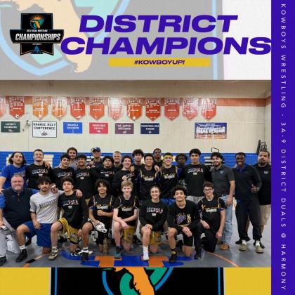 The Osceola Kowboys, pictured after winning their district duals, has qualified for the FHSAA state duals tournament each year it's been held since 2018. SUBMITTED PHOTO