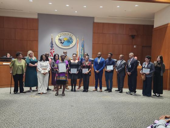 The city of Kissimmee conferred a Black History Month proclamation at Tuesday's City Commission meeting. Nina Hill accepted on behalf of the NAACP Osceola Branch. PHOTO/KEN JACKSON