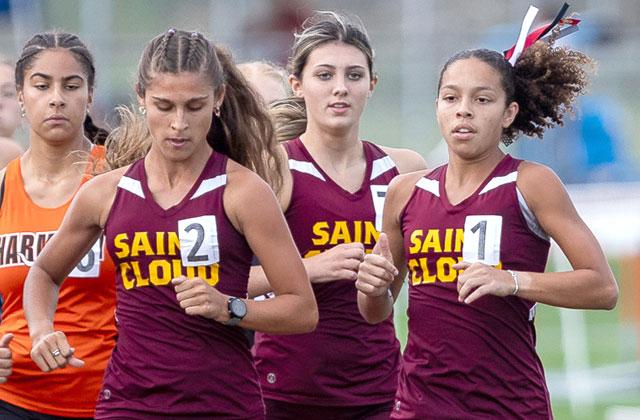 St. Cloud’s Kyla Perez (1) put on a show at the Orange Belt Conference track meet, winning three races and finishing second in another before making a state meet appearance in the 800 meters (File Photo).