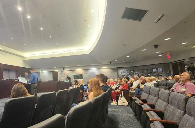 Those opposed to an illuminated Pulse shooting tribute planned for Brownie Wise Park attended Monday’s Osceola County Commission public comment meeting to lodge their dissent. (Photo/Ken Jackson)