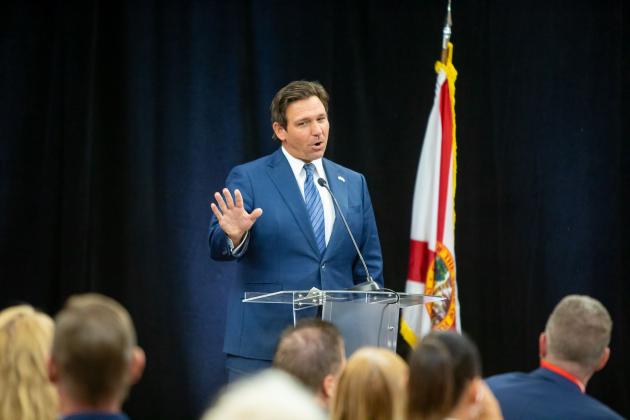 Gov. Ron DeSantis spoke out against the ballot proposals the state Legislature has drawn up regarding property tax reform—or elimination—at a gathering of the Osceola County Republican Executive Committee Sunday. (Photo/Cannon Fire Photography) 