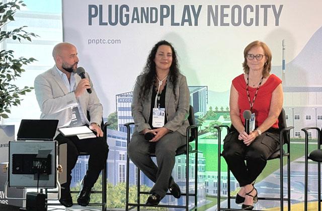 Researchers Drs. Davide Marotta, Rose Hernandez, and Siobhan Malany discuss space-based medical research using “biochips” that combine tissue with microchips for both space and terrestrial applications. (Photo/Terry Lloyd).