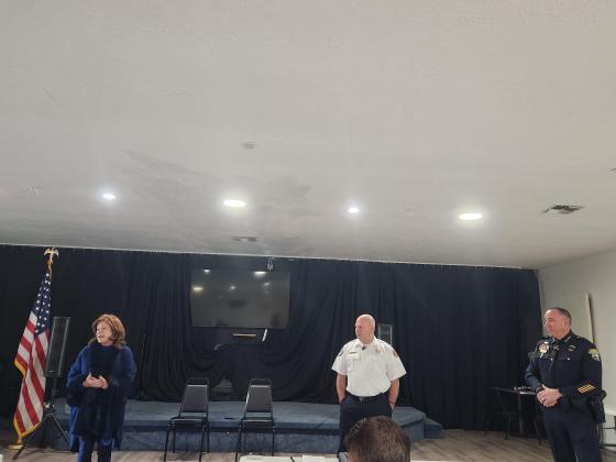 St. Cloud Police and Fire chiefs Doug Goerke and Jason Miller, with St. Cloud Main Street’s Paula Stark, told a group of “Breakfast with the Pros” attendees Tuesday about how they’re managing the first responder departments of the ever-growing city. (Photo/Ken Jackson)