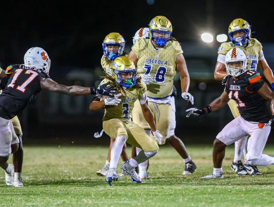 Slotback Alijah Jenkins (3) is one of a number of recently dinged-up Osceola Kowboys who should be back for Friday's Class 6A playoff opener against Plant City Durant. (Photo/Taylor McFee)