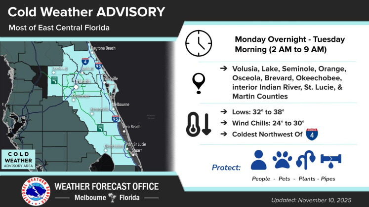 The first true blast of winter arrives today in Osceola County, according to the National Weather Center. (Graphic/NWS Melbourne)
