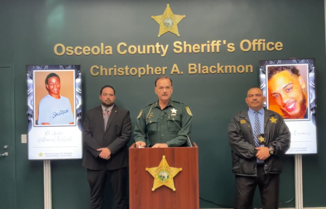 Osceola Sheriff Chris Blackmon gives the details of a pair of murder cases that went cold, but have been solved by a Cold Case Program the agency formed in October 2024. (Photo/Osceola County Sheriff's Office)