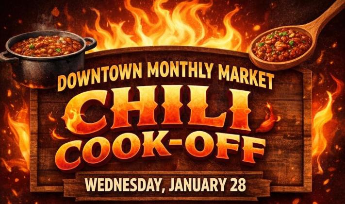 ust in time as the weather’s gotten “chili”, the Downtown Monthly Market Chili Cook-off takes place on Wednesday, Jan. 28. Be prepared to enjoy bold flavors, friendly competition and bragging rights.