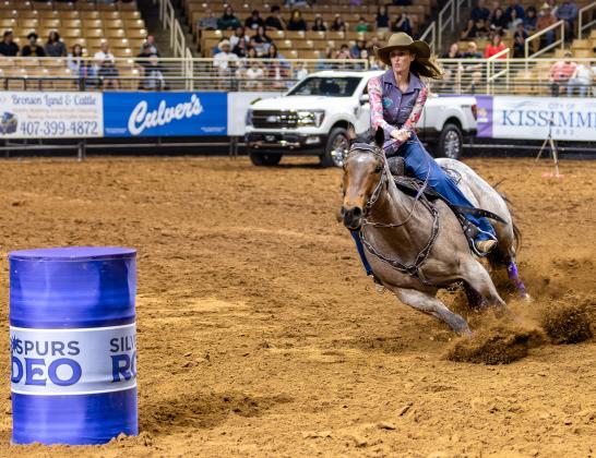 It took a barrel racing run of 16.11 seconds (the top six were under 16 seconds) in the final "go" to finish in the money at the 156th Silver Spurs Rodeo last weekend. (Photo/Taylor McFee)
