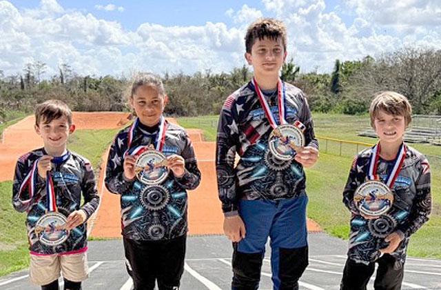 Local BMX riders Jameson Hilbush 8, Norah Gonzalez 9, Martin Giraldo 13, Elijah Taylor 9, have recently qualified for the 2026 UCI World BMX Championship in Brisbane, Australia this July out of the St. Cloud track. (Submitted photo)