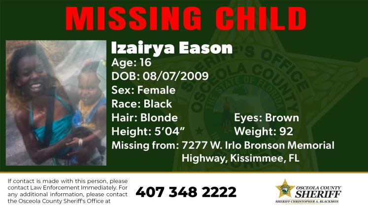 A missing teen and her child have been reported missing after disappearing from a West 192 motel, the Osceola County Sheriff's Office reports.