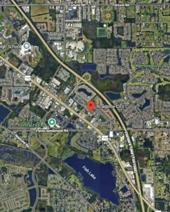 The area where a rabies alert has been issued east of Kissimmee, with the location where a rabid cat was found. (Google Maps)