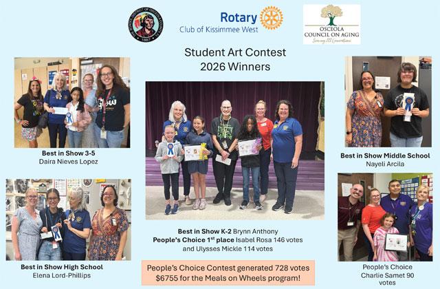 Votes for the winners raised funds for Council on Aging’s Meals on Wheels The Rotary Club of Kissimmee West just completed the Virtual Art Contest, and has named its winners.