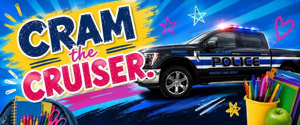 St. Cloud Police Department is looking to Cram the Cruiser on Saturday, July 18 from 9 a.m. to noon. (Graphic/St. Cloud Police Department)