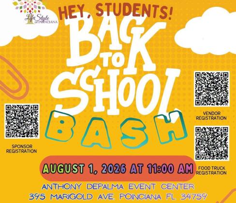 The Association of Poinciana Village’s Back to School Bash Aug. 1 is one of a number of such events coming up in Poinciana. (Graphic/APV)