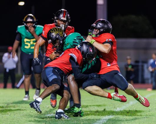 The Gateway Panthers defense did a number on Lake Minneola Friday, holding running back Jamar Collins to 41 yards on 18 carries and making two big goal-line stands in a 13-12 win. (Photo/Taylor McFee) 