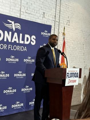 Gubernatorial Republican candidate Bryan Donalds spoke to approximately 100 supporters Friday in Lakeland urging them to help get out the vote in Tuesday's primary. (Photo/Robert Pincus)