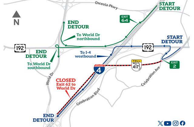 Road construction will affect access to State Road 417, World Drive and Interstate 4 this week due to ramp construction. (Graphic/FDOT)