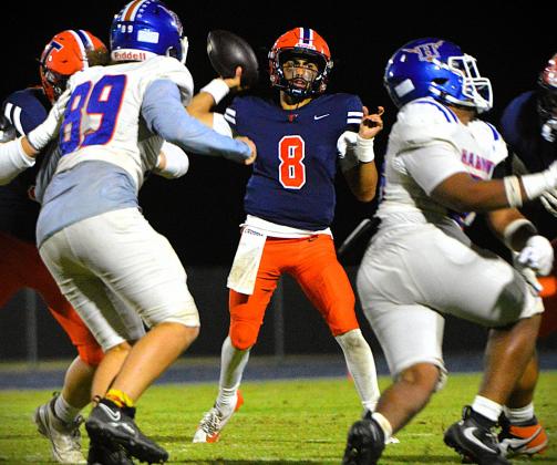 Tohopekaliga quarterback Gabe Velez passed for 284 yards and three touchdowns in the Tigers' 34-8 District 6A-5 home game win Thursday over Harmony. (Photo/Katie Williams)