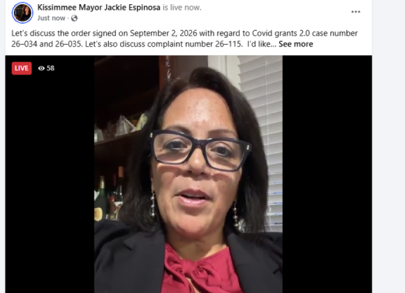 Acknowledging that she would have to repeat the same answers to all the media requests she received, the Kissimmee Mayor Jackie Espinosa took to Facebook live to address the questions and what she’ll do moving forward now that the Florida Commission on Ethics has found probable cause in its case.