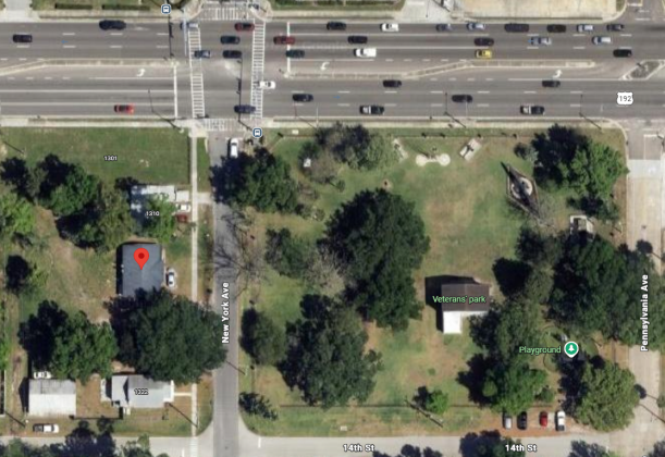 The purchase covers .64 acres of property across New York Avenue from Veterans Park. (Google Maps)