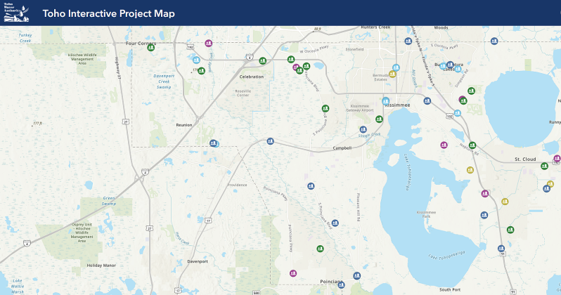 A snapshot of the Toho Water Authority’s Interactive Project Map shows the utility’s ongoing and upcoming infrastructure improvements.